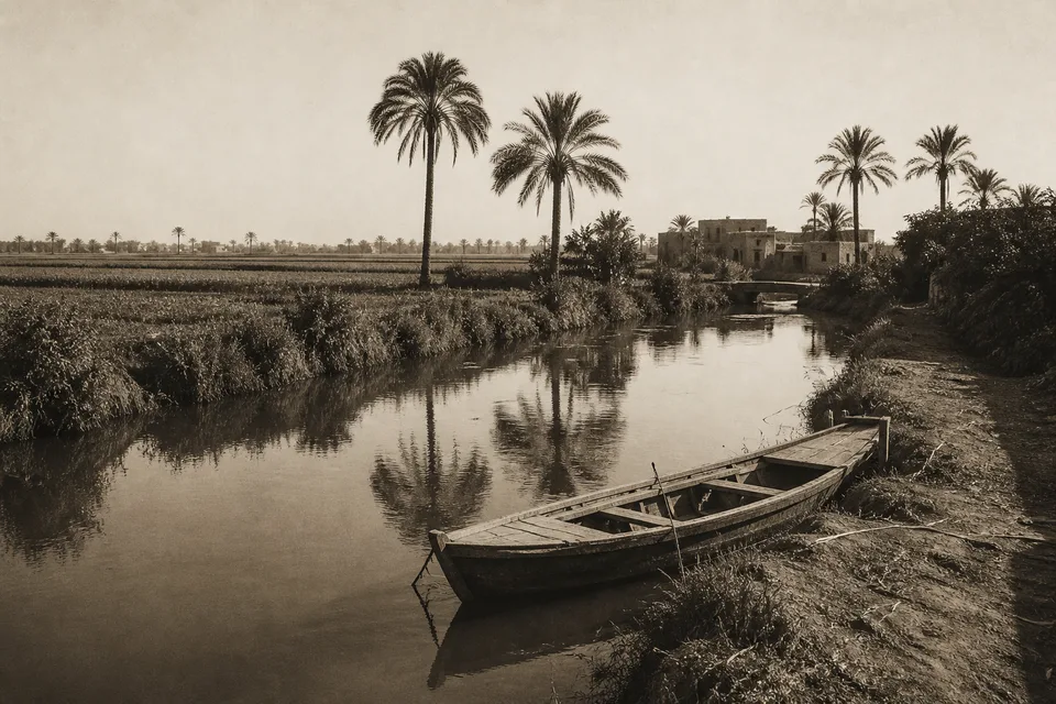 تصور تاريخي مولد لقارب على قناة ري، وليس وثيقة تاريخية